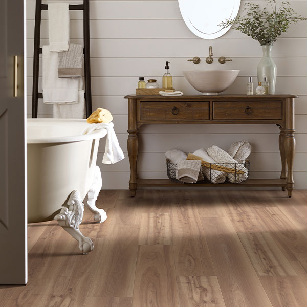 vinyl flooring in bathroom with natural decor